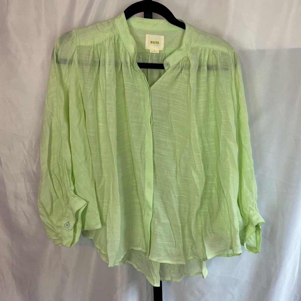 Anthropologie Maeve Green Long Sleeve Blouse, size Small